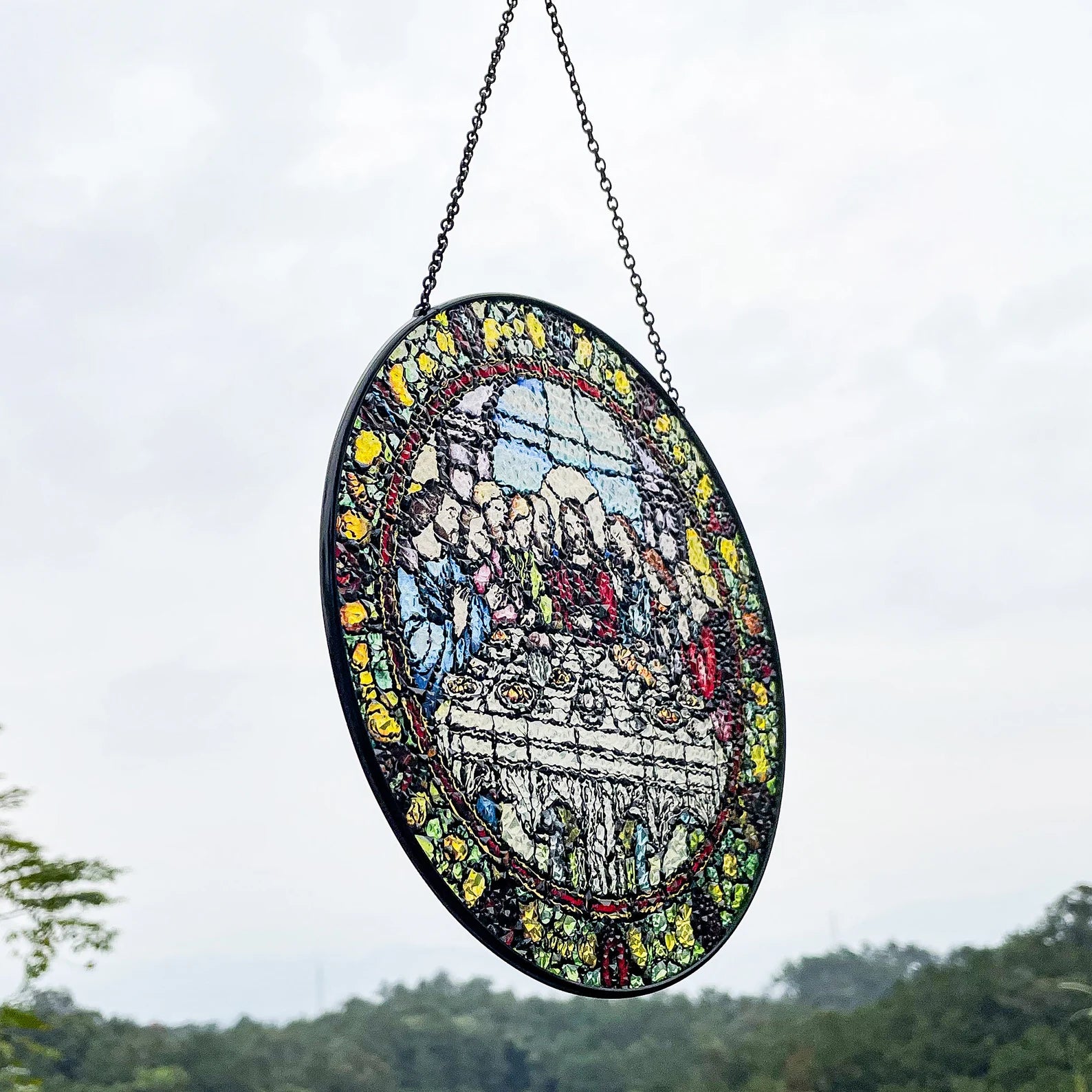 Last Supper Suncatcher Stained Glass - Originally Designed 7.8'' Picture for Dining Room | Last Supper Wall Decor for Last Supper Lovers Stained Glass Window Hanging Painted Glass