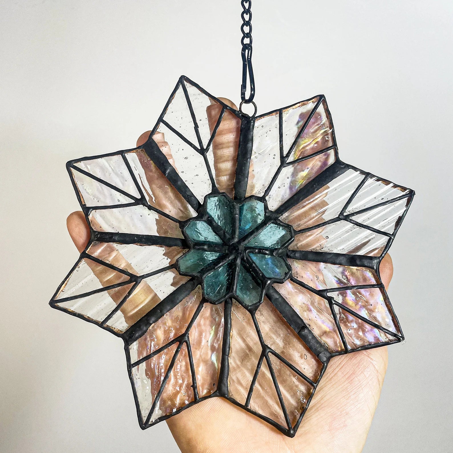 Snowflake Stained Glass Suncatcher - Winter Art Gift