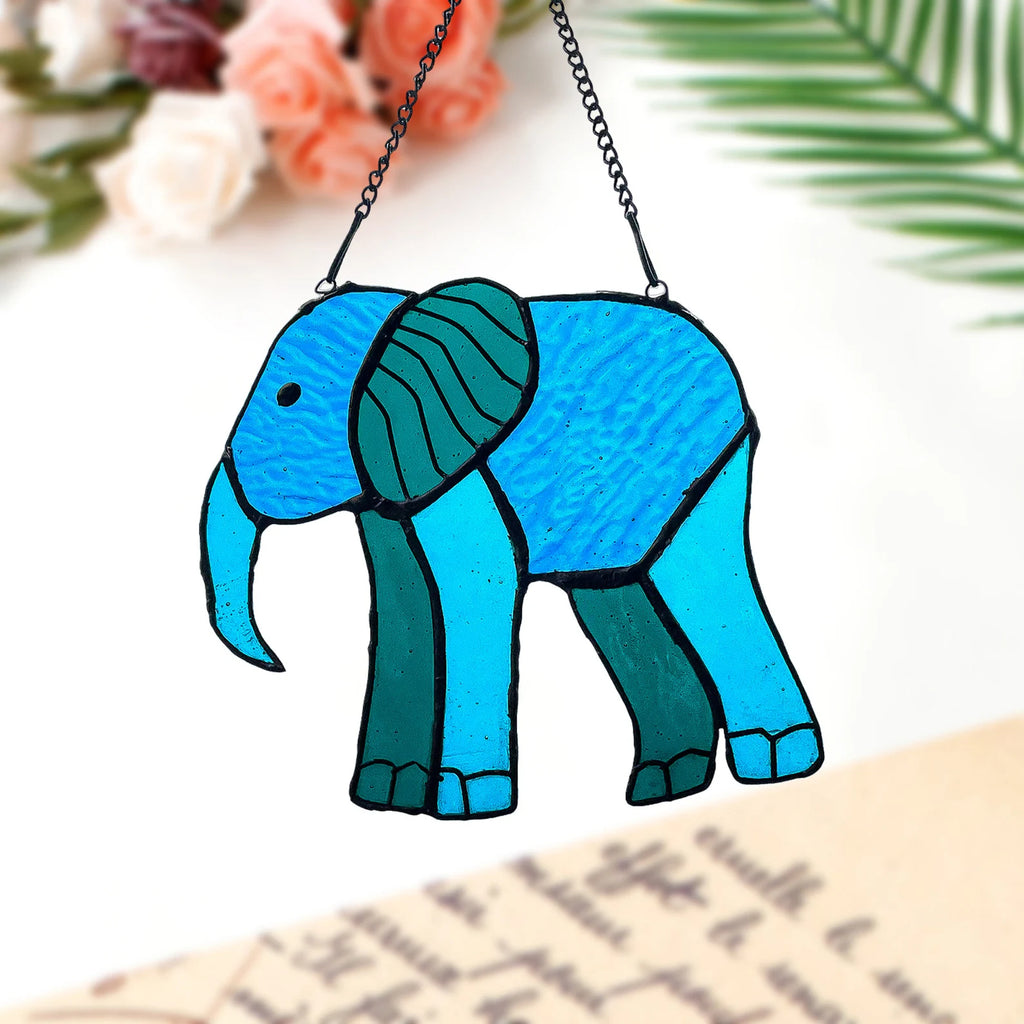 Cute Elephant Stained Glass Suncatcher for Window Hanging Decor Art Gift for Elephant Lovers Wall Hanging Ornament Christmas Gift for Mom