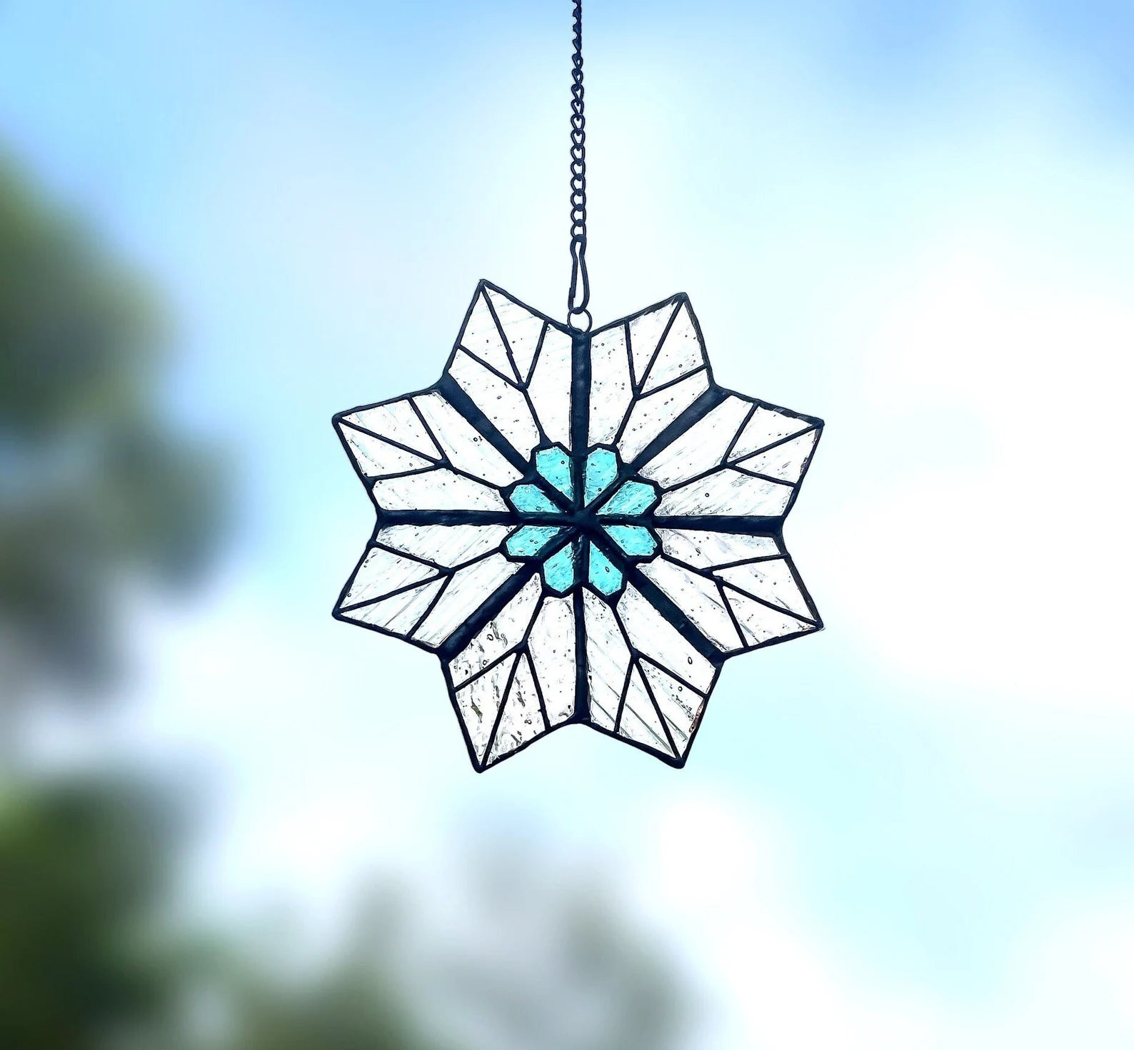 Snowflake Stained Glass Suncatcher - Winter Art Gift