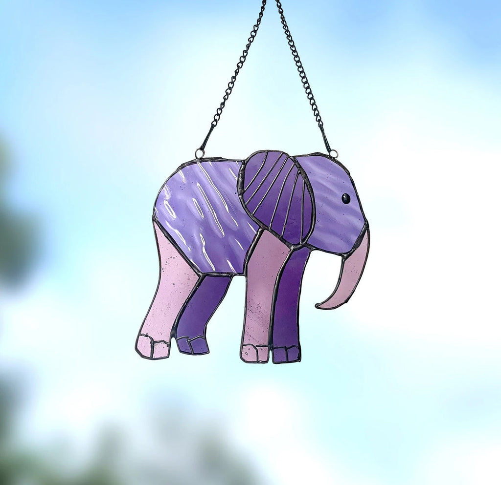 Cute Elephant Stained Glass Suncatcher for Window Hanging Decor Art Gift for Elephant Lovers Wall Hanging Ornament Christmas Gift for Mom
