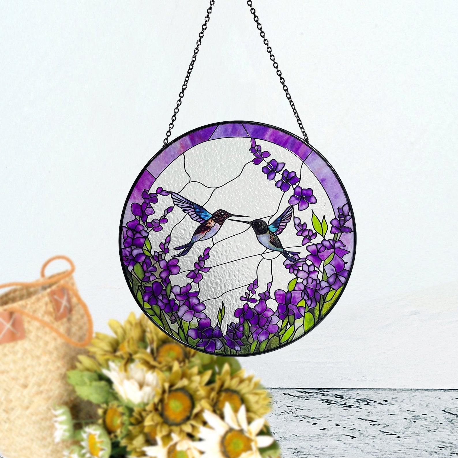 Purple flower stained glass and online wall hanging