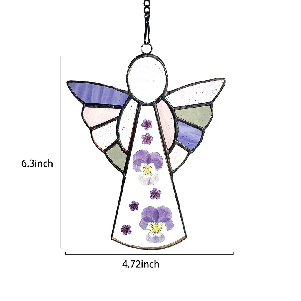 Angel Suncatcher Stained Glass Window Hanging 6.3inch - Pressed Flower Decorations for Window Wall Garden | Sun Catchers Capture The Sunshine Add Brilliance to Your Home,Angel Theme Gift