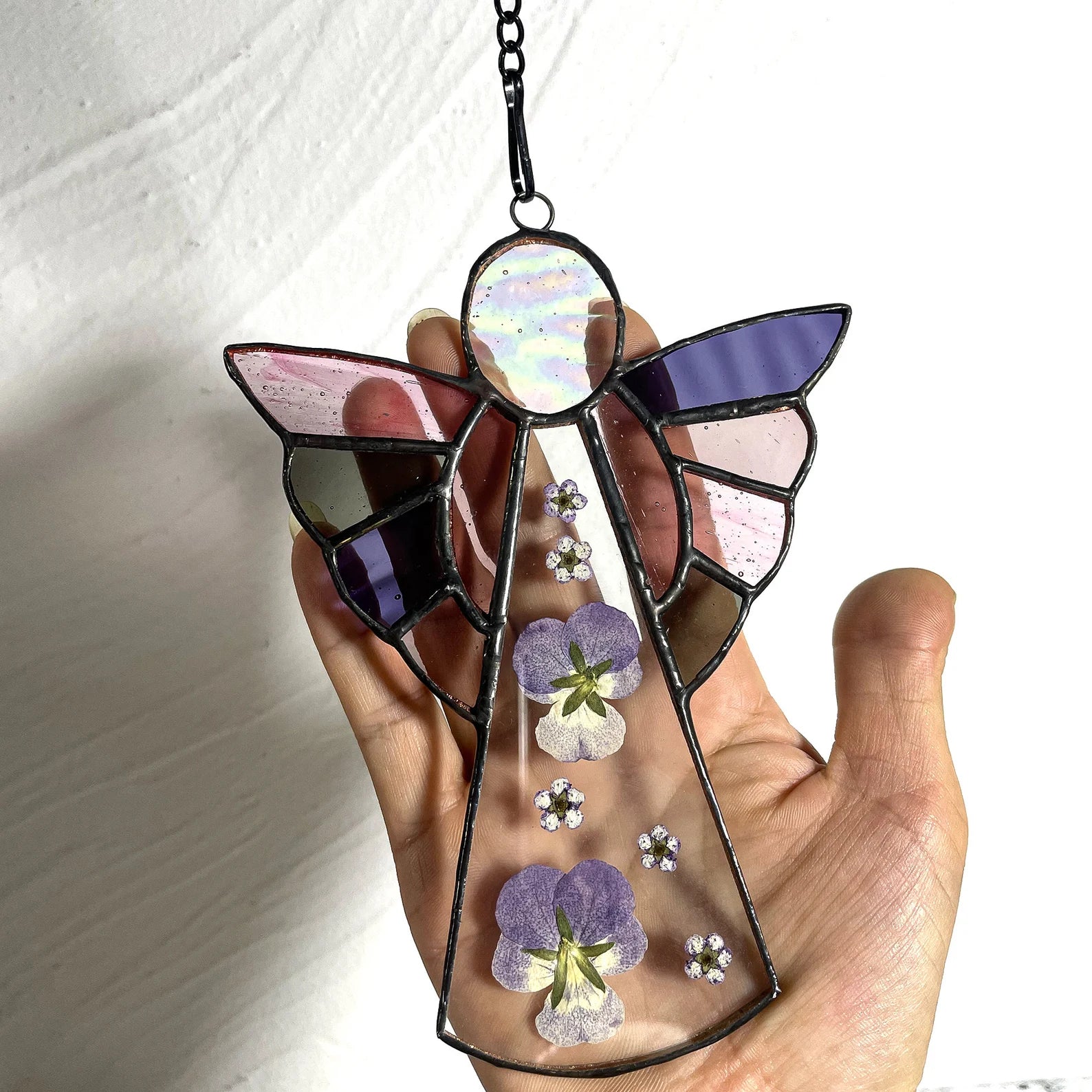 Angel Suncatcher Stained Glass Window Hanging 6.3inch - Pressed Flower Decorations for Window Wall Garden | Sun Catchers Capture The Sunshine Add Brilliance to Your Home,Angel Theme Gift