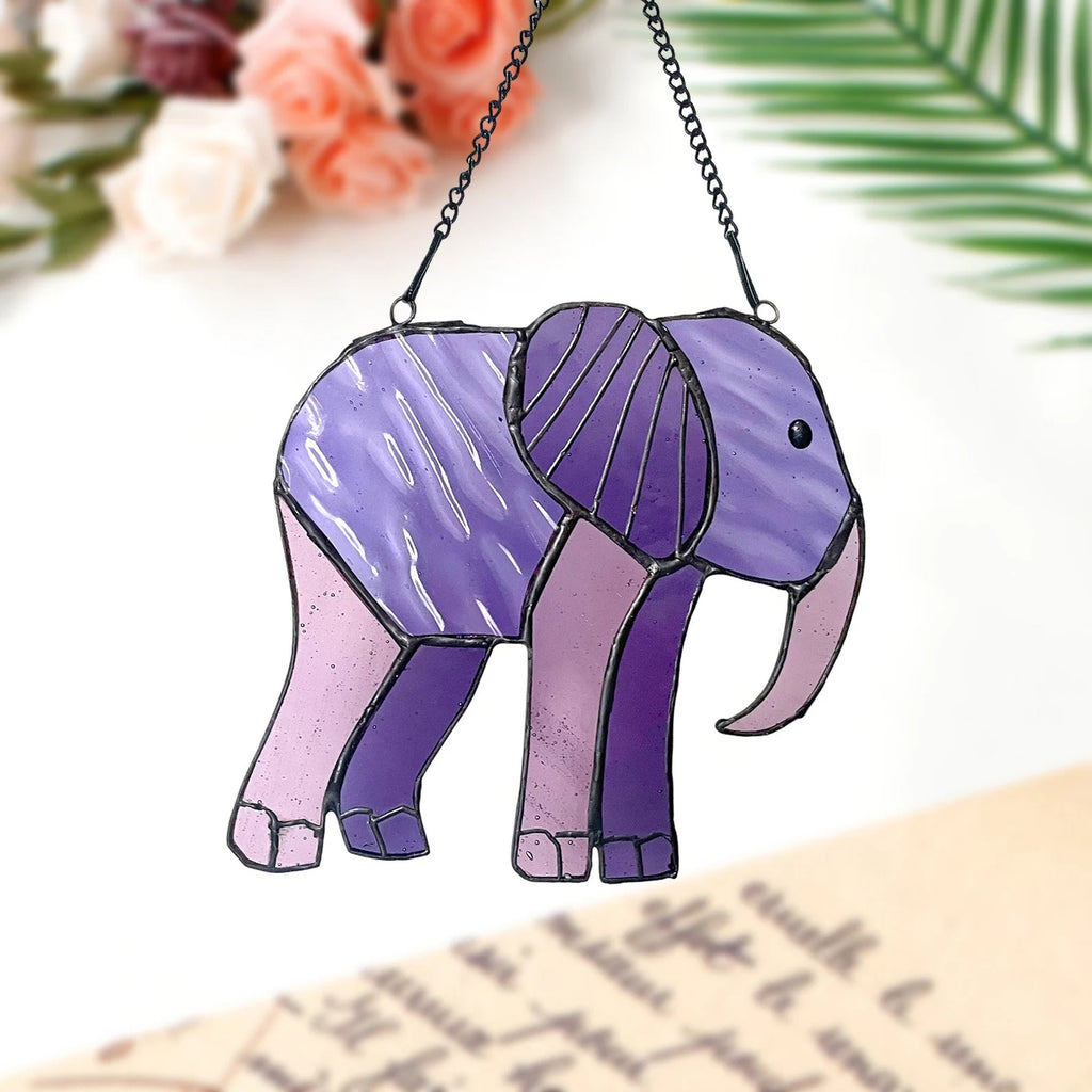 Cute Elephant Stained Glass Suncatcher for Window Hanging Decor Art Gift for Elephant Lovers Wall Hanging Ornament Christmas Gift for Mom
