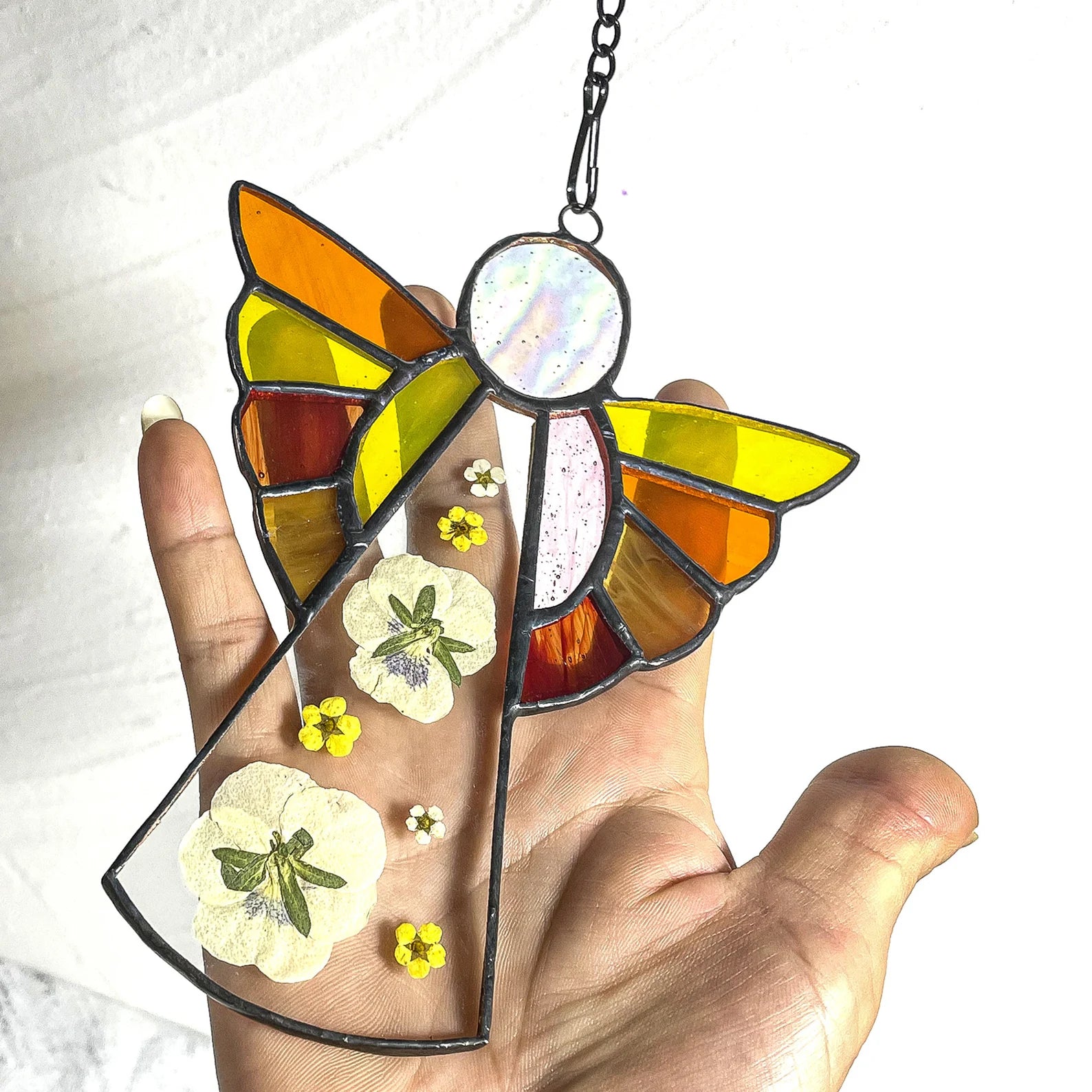 Angel Suncatcher Stained Glass Window Hanging 6.3inch - Pressed Flower Decorations for Window Wall Garden | Sun Catchers Capture The Sunshine Add Brilliance to Your Home,Angel Theme Gift