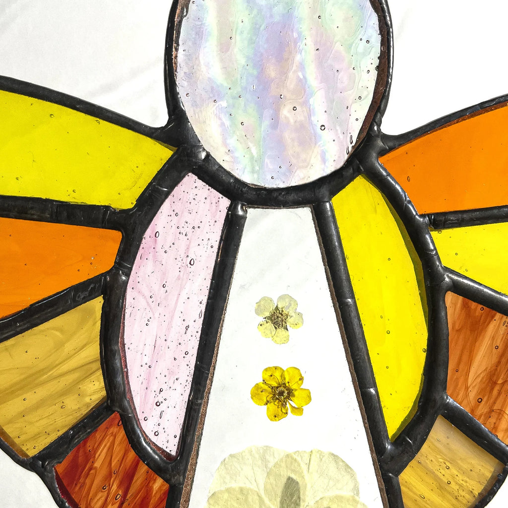 Angel Suncatcher Stained Glass Window Hanging 6.3inch - Pressed Flower Decorations for Window Wall Garden | Sun Catchers Capture The Sunshine Add Brilliance to Your Home,Angel Theme Gift