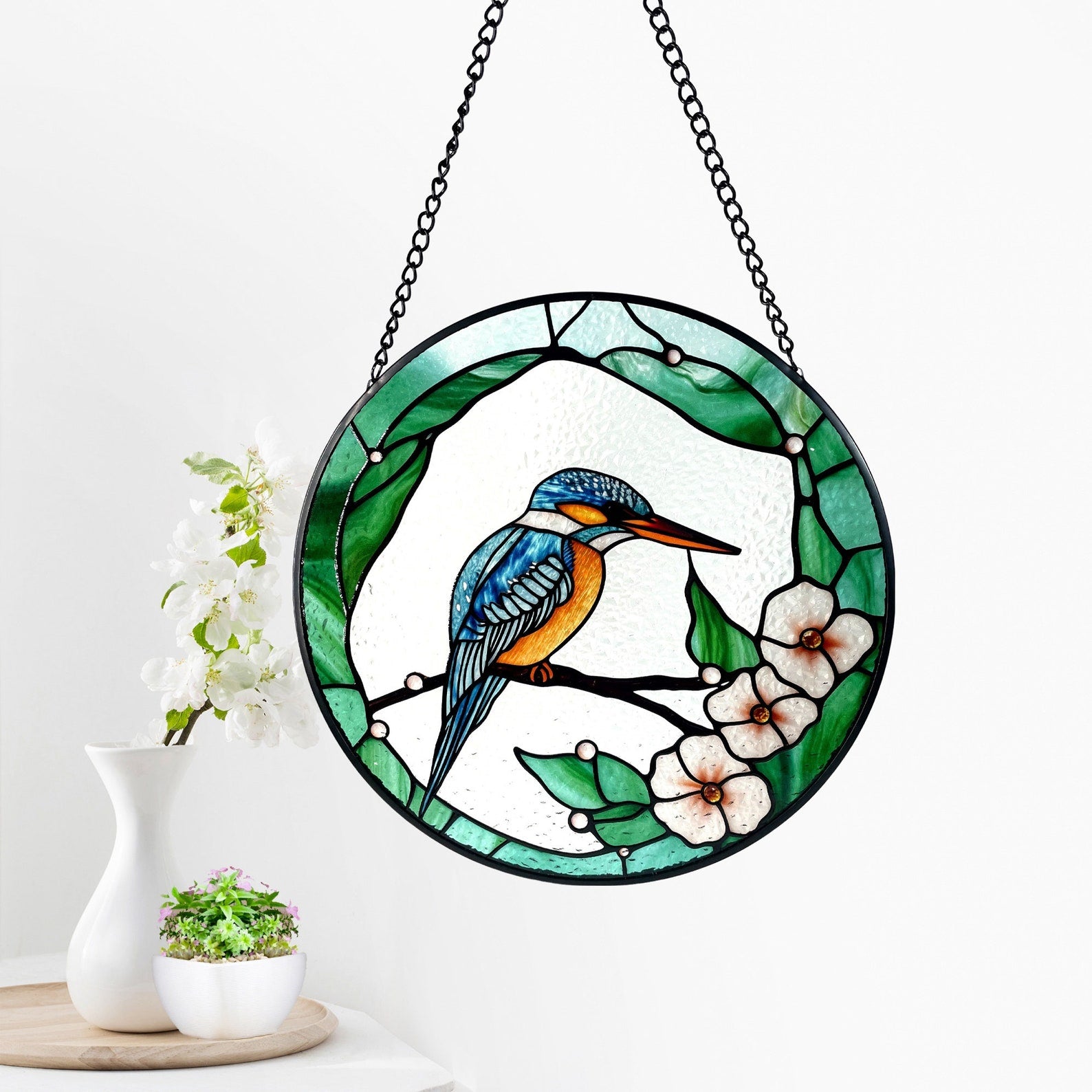 Kingfisher Bird Stained Glass Suncatcher, Gifts, Wall Art, Window Hanging, Indoor Decor, Sun Catcher