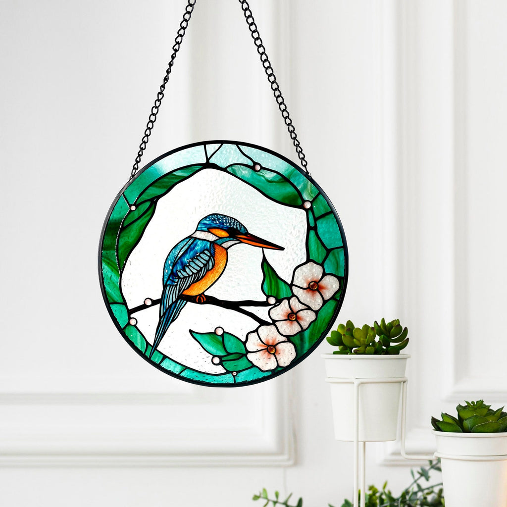 Kingfisher Bird Stained Glass Suncatcher, Gifts, Wall Art, Window Hanging, Indoor Decor, Sun Catcher