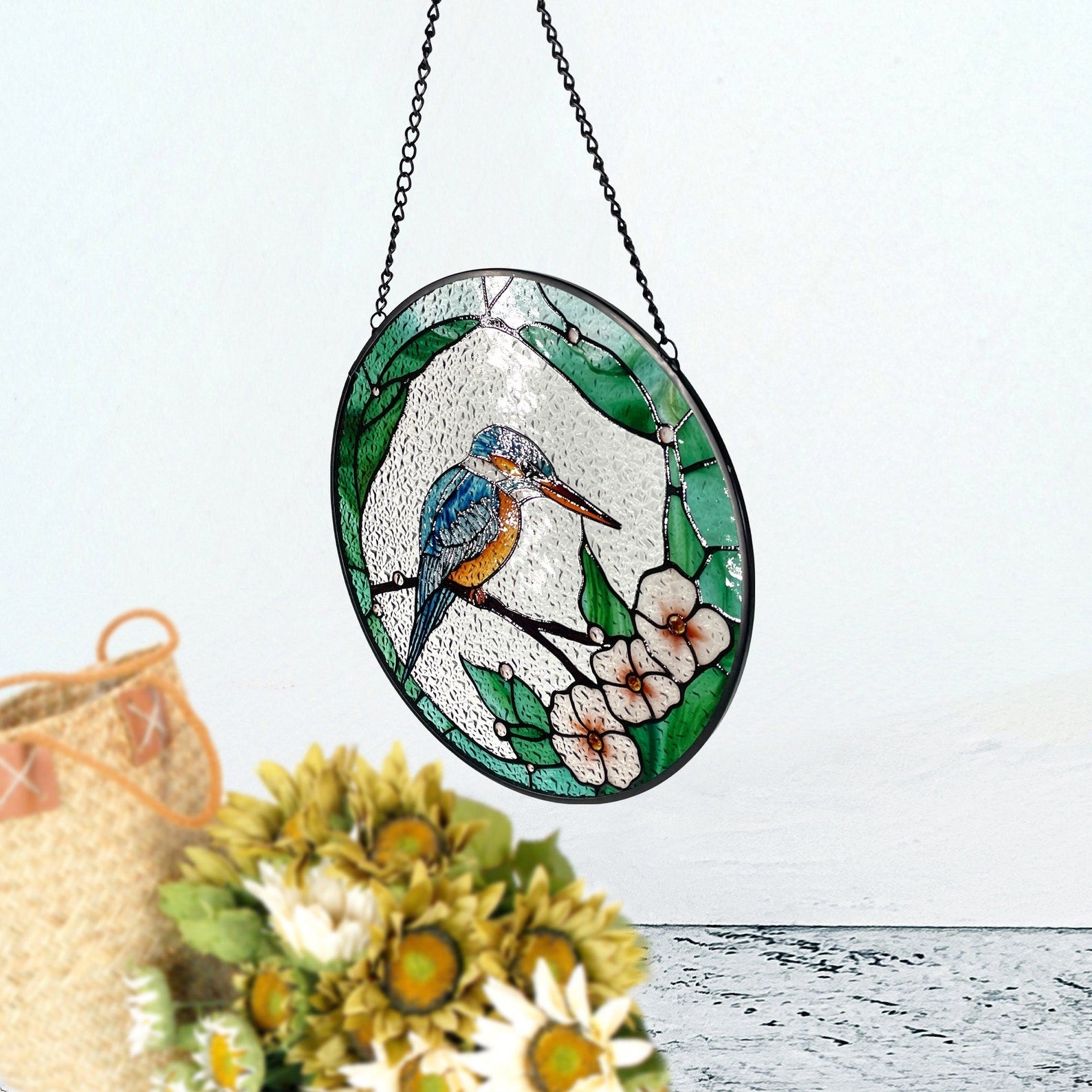 Kingfisher Bird Stained Glass Suncatcher, Gifts, Wall Art, Window Hanging, Indoor Decor, Sun Catcher