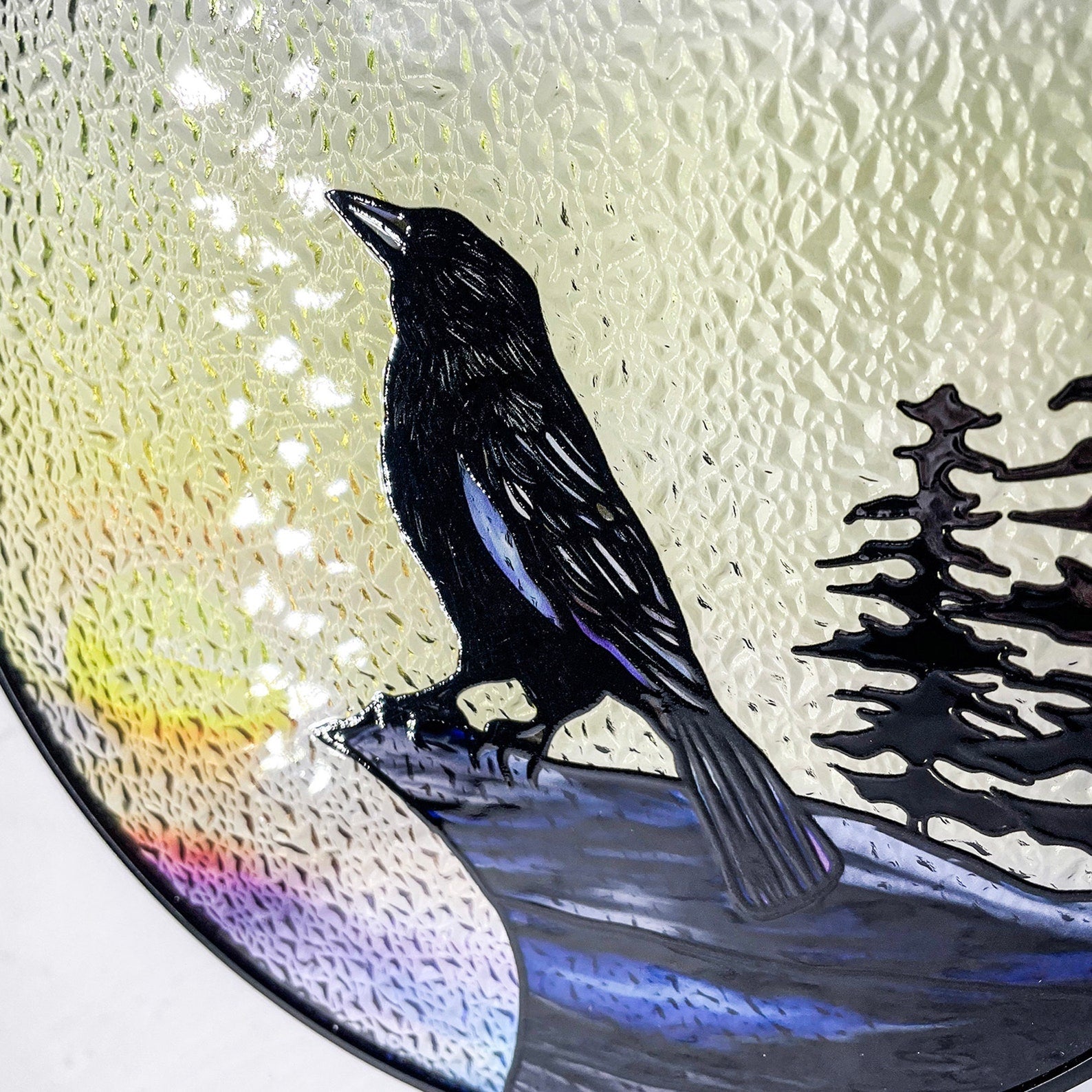 Raven on Cliff Stained Glass Suncatcher