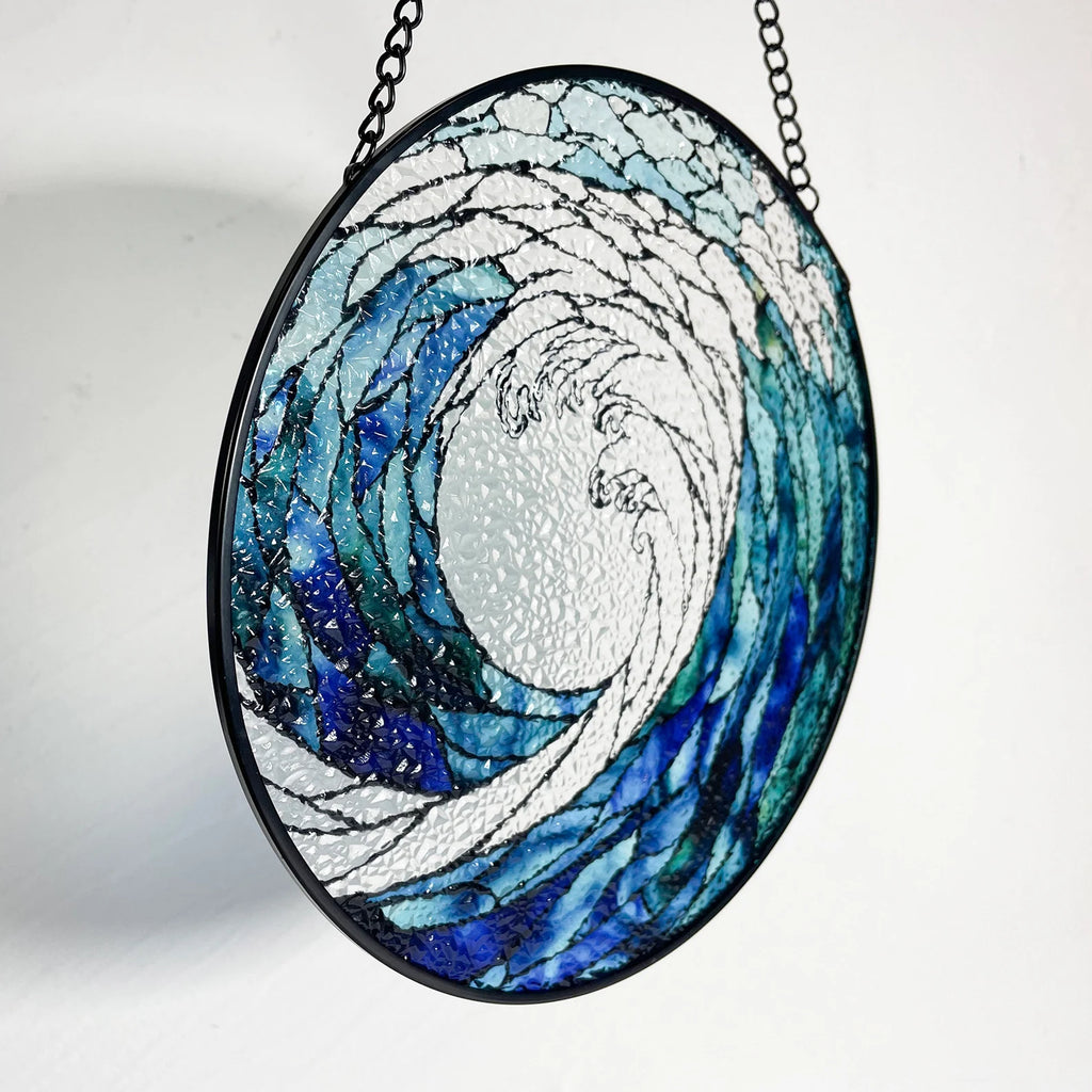 Ocean Waves Stained Glass Suncatcher - Decorative Wall Art