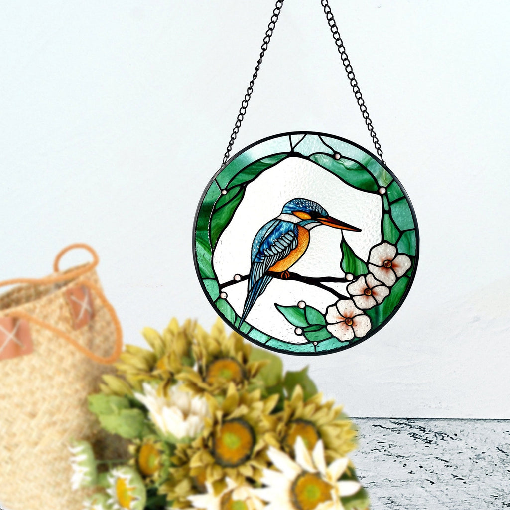Kingfisher Bird Stained Glass Suncatcher, Gifts, Wall Art, Window Hanging, Indoor Decor, Sun Catcher