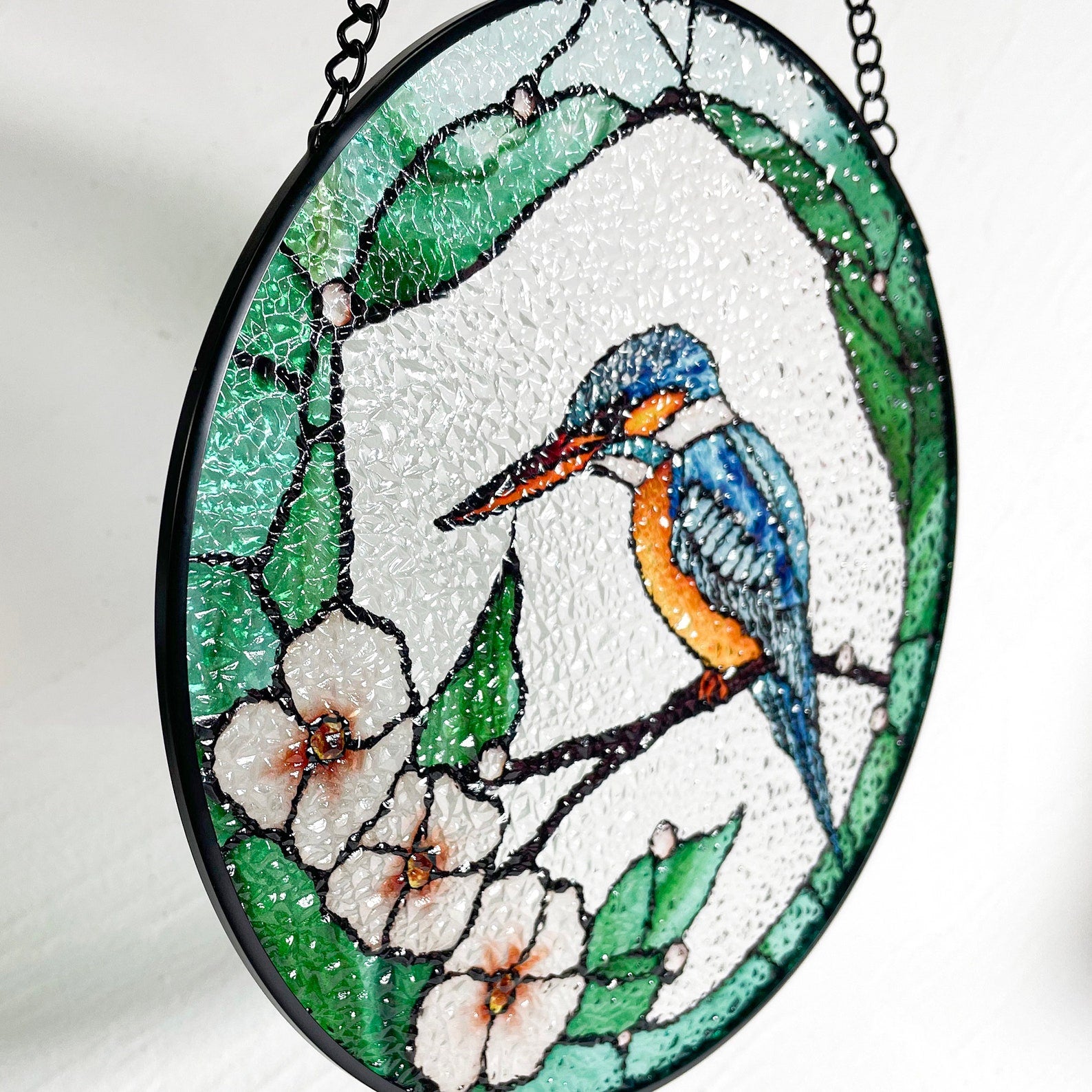 Kingfisher Bird Stained Glass Suncatcher, Gifts, Wall Art, Window Hanging, Indoor Decor, Sun Catcher