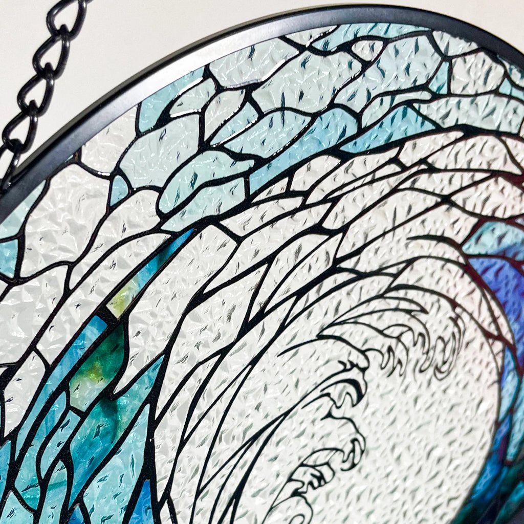 Ocean Waves Stained Glass Suncatcher - Decorative Wall Art