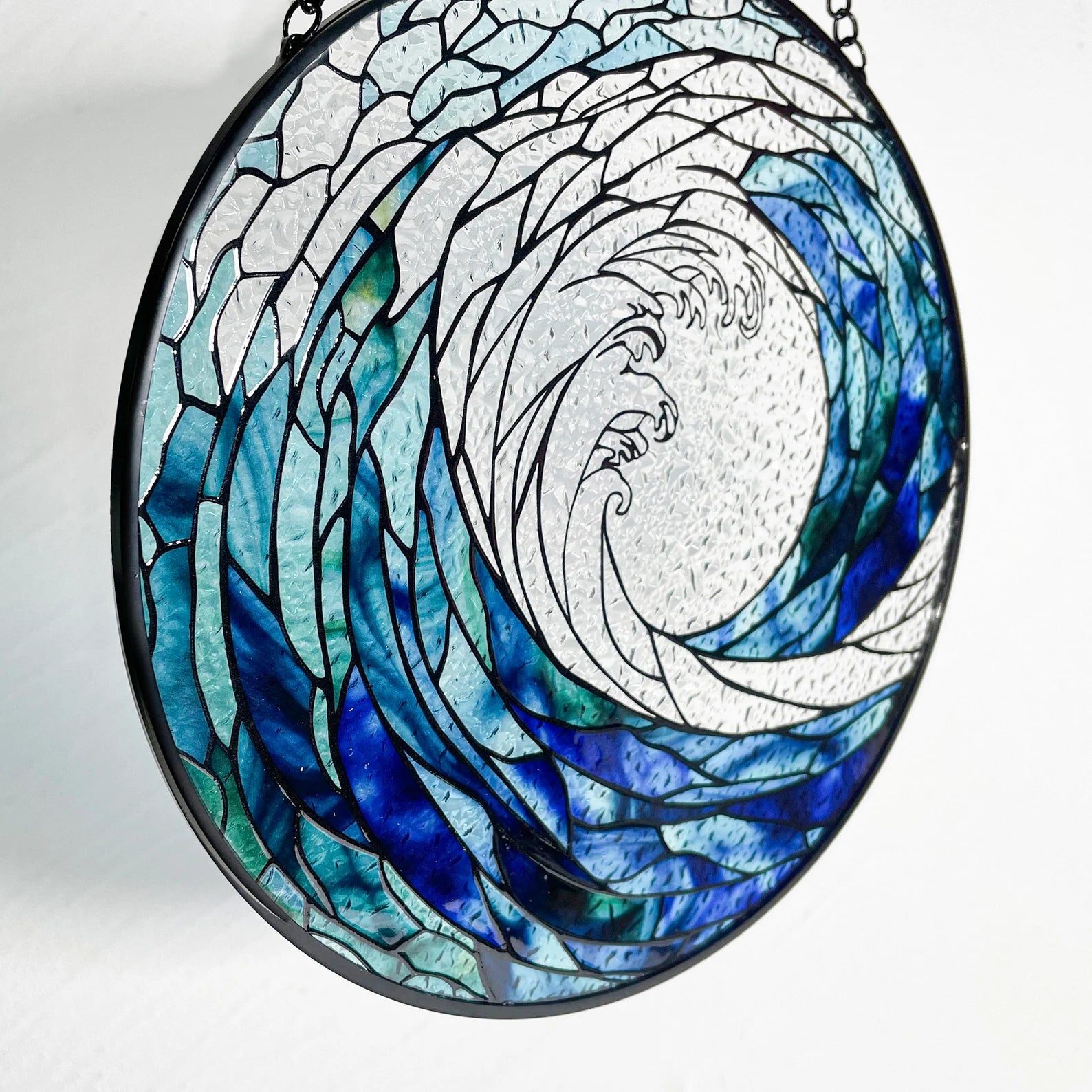 Ocean Waves Stained Glass Suncatcher - Decorative Wall Art