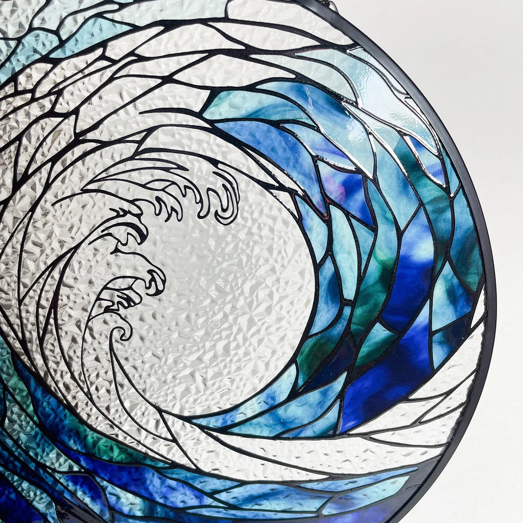 Ocean Waves Stained Glass Suncatcher - Decorative Wall Art
