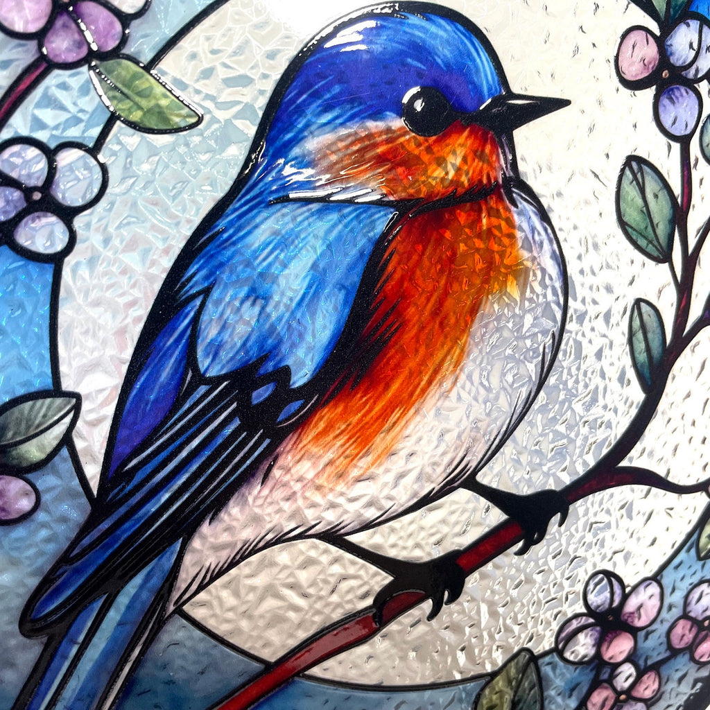 Bluebird and Full Moon Stained Glass Suncatcher, Blue Bird, Gifts, Window Hanging, Indoor Decor, Sun Catcher