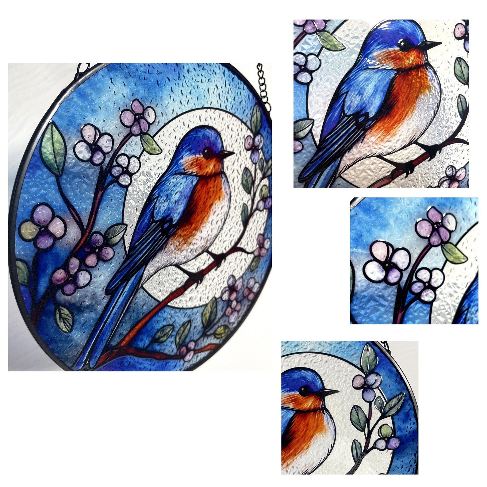 Bluebird and Full Moon Stained Glass Suncatcher, Blue Bird, Gifts, Window Hanging, Indoor Decor, Sun Catcher