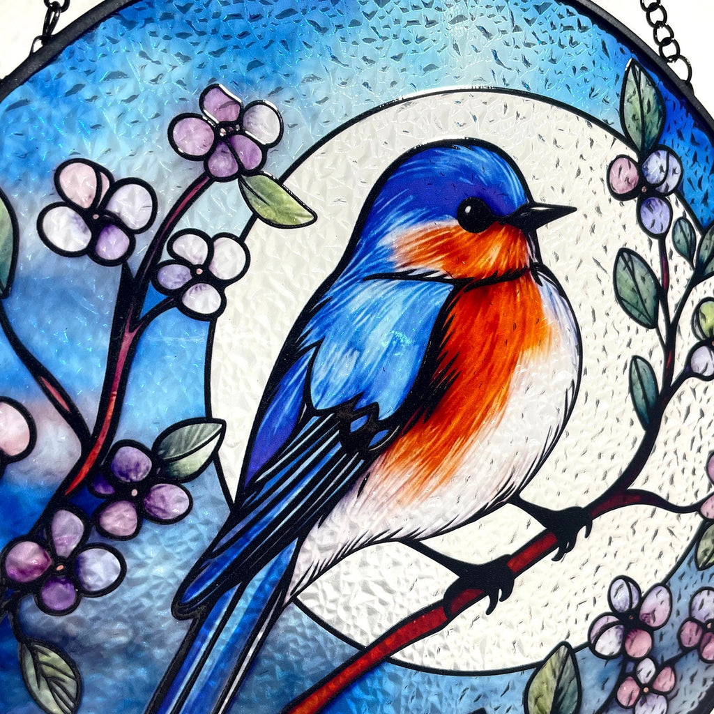 Bluebird and Full Moon Stained Glass Suncatcher, Blue Bird, Gifts, Window Hanging, Indoor Decor, Sun Catcher