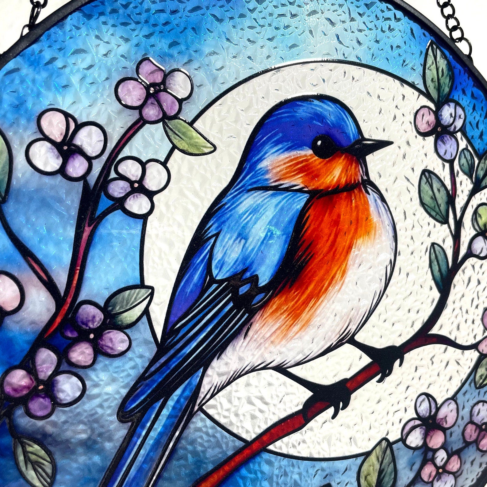 Bluebird and Full Moon Stained Glass Suncatcher, Blue Bird, Gifts, Window Hanging, Indoor Decor, Sun Catcher