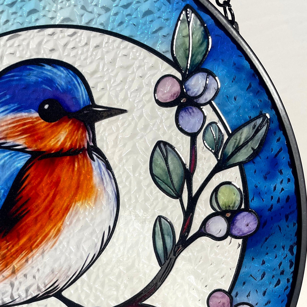 Bluebird and Full Moon Stained Glass Suncatcher, Blue Bird, Gifts, Window Hanging, Indoor Decor, Sun Catcher