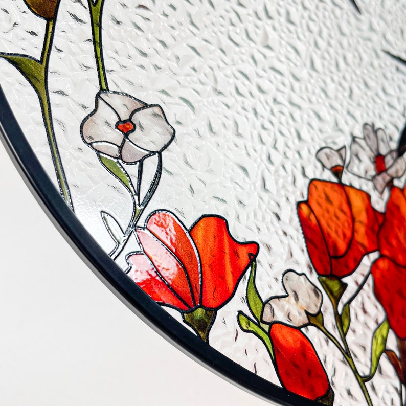 California Poppies/Orange Poppies and hummingbirds Stained Glass Suncatcher/Window Hanging