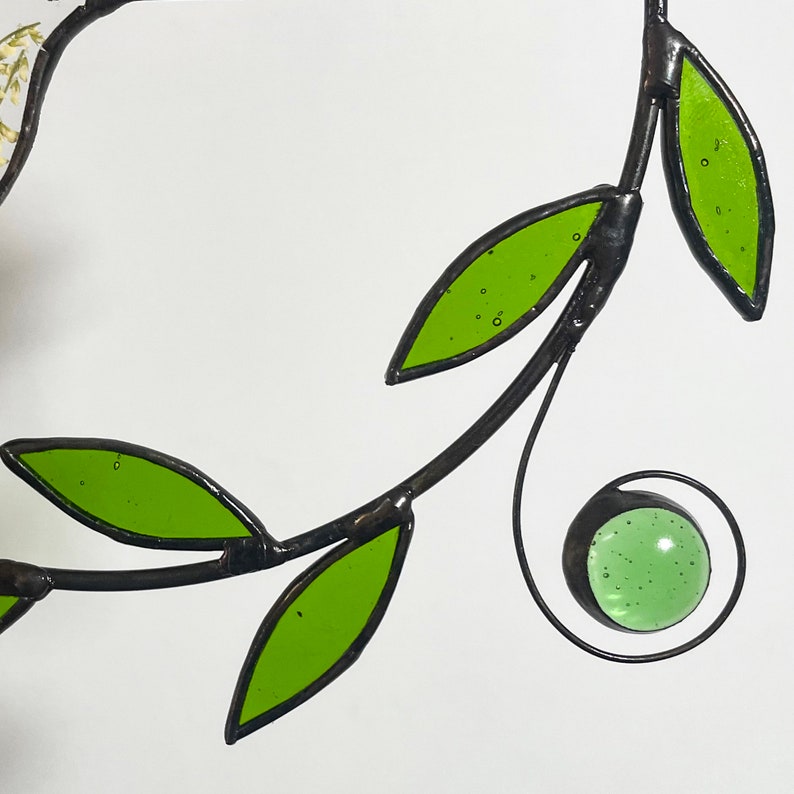 Real Pressed Green Dried Flowers and Hummingbird Stained Glass Suncatchers