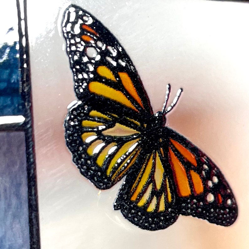 California Poppies and Monarch Butterflies Stained Glass Panel Suncatcher Square Window Hanging
