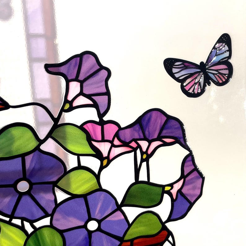 Morning Glory & Butterflies Stained Glass Suncatcher