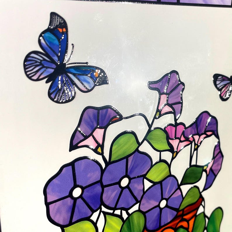 Morning Glory & Butterflies Stained Glass Suncatcher