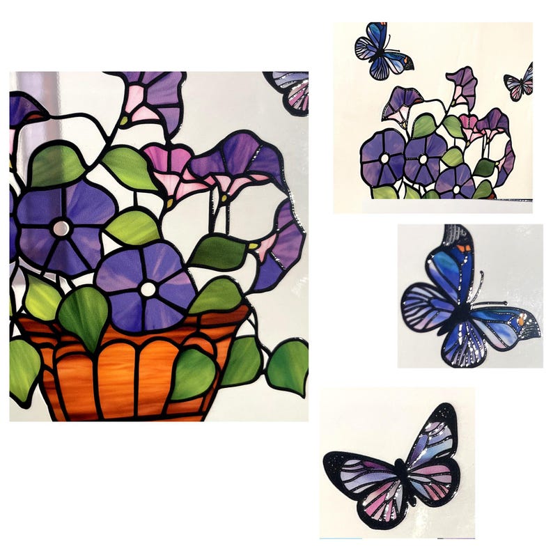 Morning Glory & Butterflies Stained Glass Suncatcher