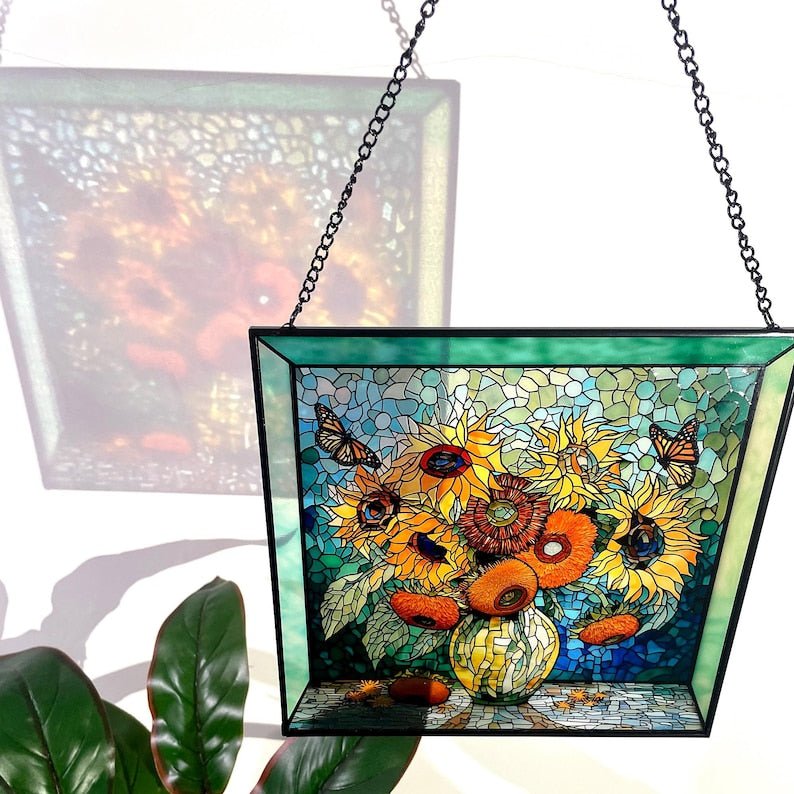 Sunflowers & Monarch Butterflies Stained Glass Suncatcher
