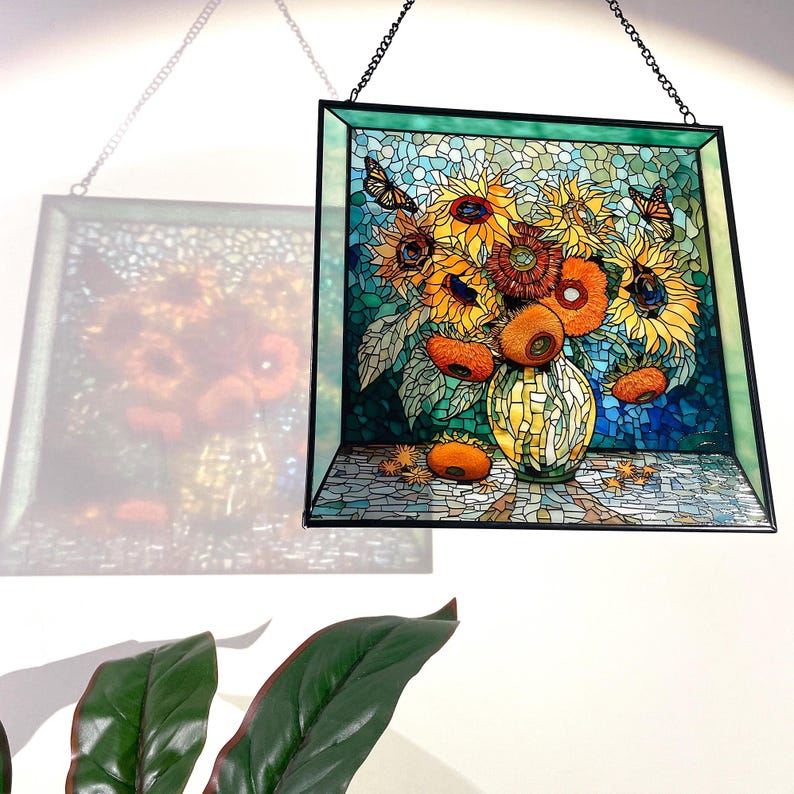 Sunflowers & Monarch Butterflies Stained Glass Suncatcher
