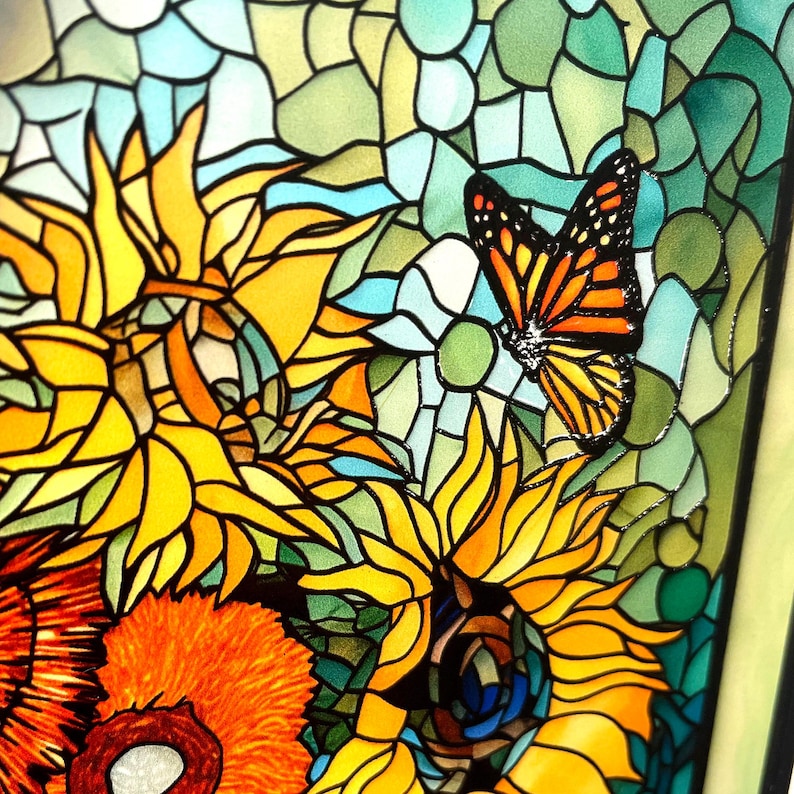 Sunflowers & Monarch Butterflies Stained Glass Suncatcher