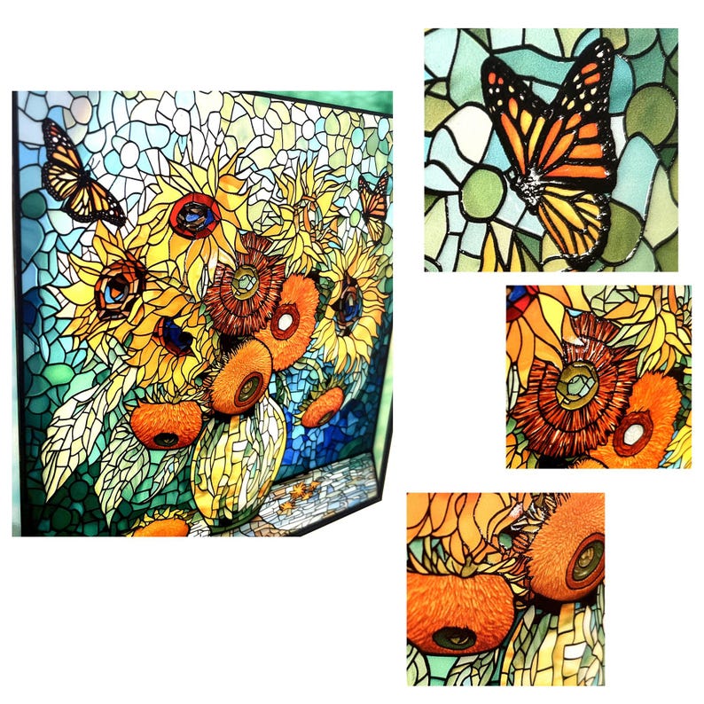 Sunflowers & Monarch Butterflies Stained Glass Suncatcher