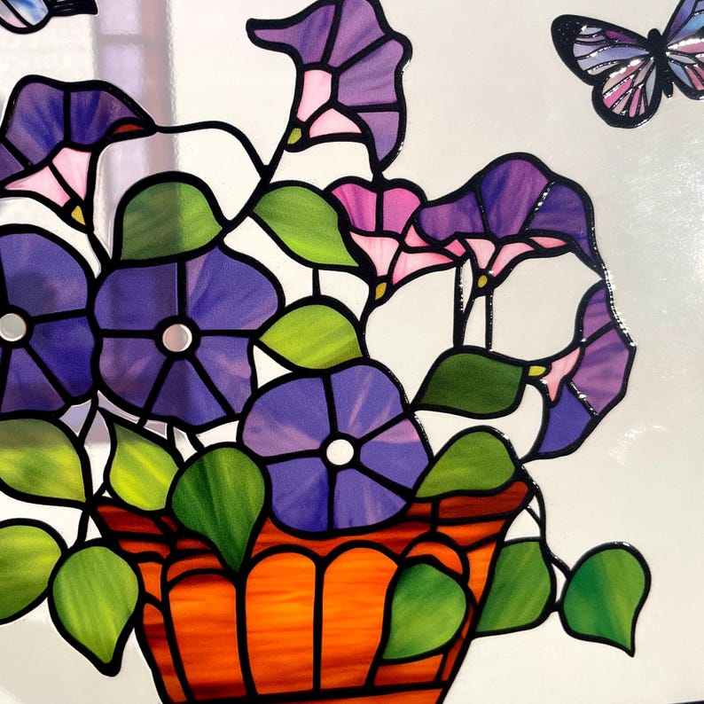 Morning Glory & Butterflies Stained Glass Suncatcher