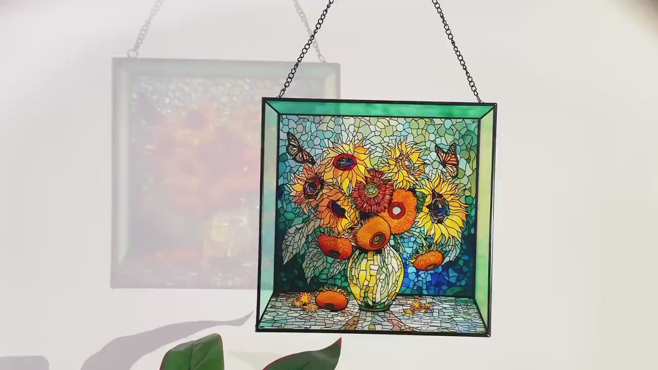 Sunflowers & Monarch Butterflies Stained Glass Suncatcher