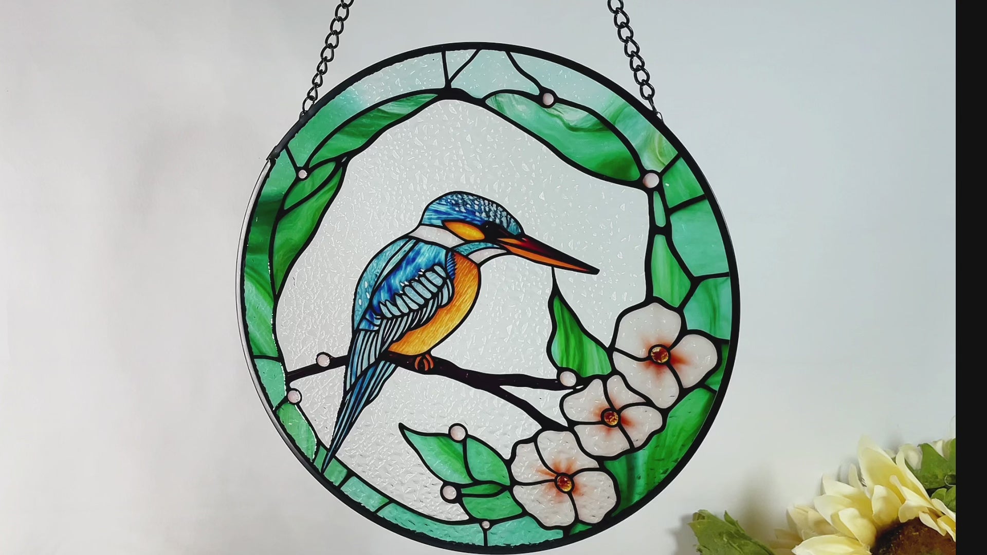 Kingfisher Bird Stained Glass Suncatcher, Gifts, Wall Art, Window Hanging, Indoor Decor, Sun Catcher