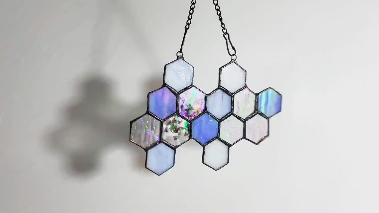 Blue Honeycomb Beehive Stained Glass SunCatcher - Gift for Bee Lovers