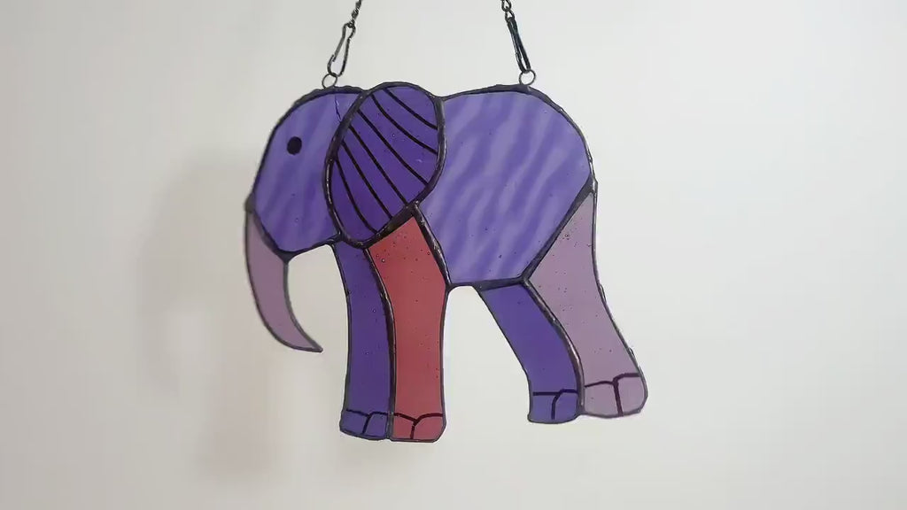 Cute Elephant Stained Glass Suncatcher for Window Hanging Decor Art Gift for Elephant Lovers Wall Hanging Ornament Christmas Gift for Mom
