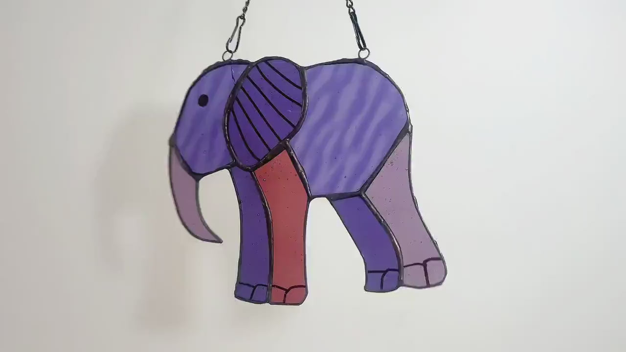 Cute Elephant Stained Glass Suncatcher for Window Hanging Decor Art Gift for Elephant Lovers Wall Hanging Ornament Christmas Gift for Mom