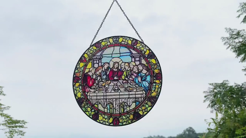 Last Supper Suncatcher Stained Glass - Originally Designed 7.8'' Picture for Dining Room | Last Supper Wall Decor for Last Supper Lovers Stained Glass Window Hanging Painted Glass