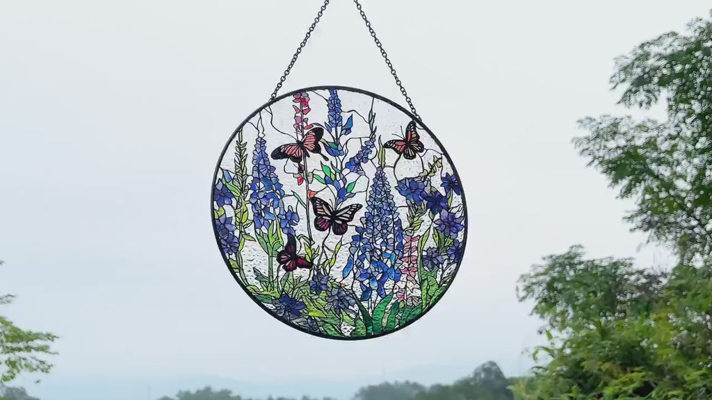 Lavender Monarch Butterfly Suncatcher Stained Glass - Monarch Lavender Originally Designed 7.8''Butterfly Suncatchers for Sun Catchers Indoor Window | Beautiful Gifts for Butterfly Lovers