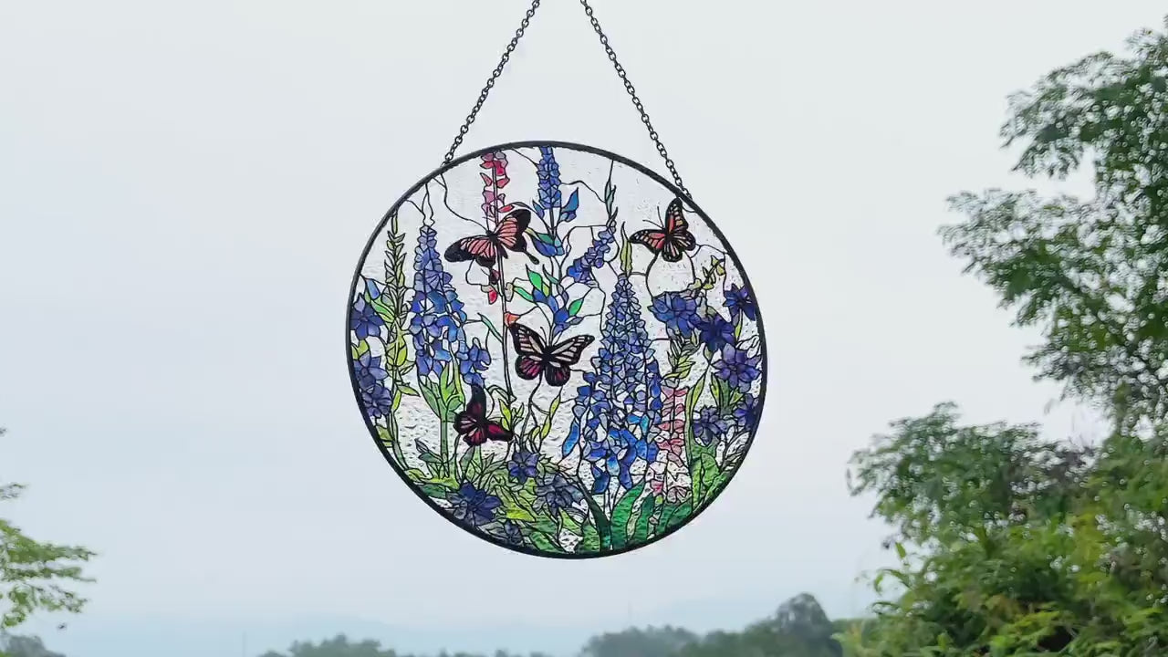 Lavender Monarch Butterfly Suncatcher Stained Glass - Monarch Lavender Originally Designed 7.8''Butterfly Suncatchers for Sun Catchers Indoor Window | Beautiful Gifts for Butterfly Lovers