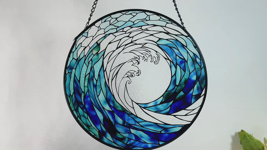 Ocean Waves Stained Glass Suncatcher - Decorative Wall Art