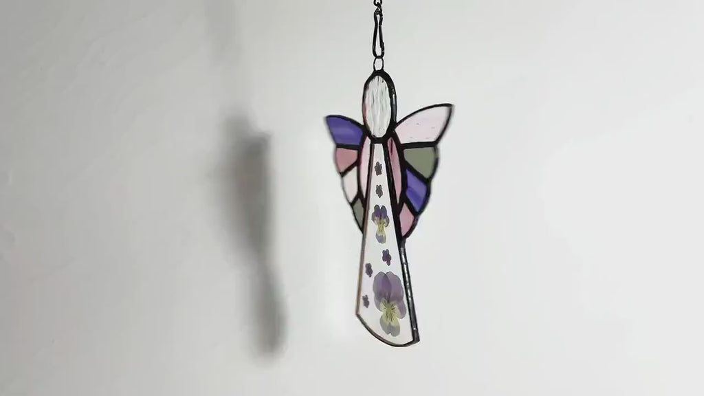 Angel Suncatcher Stained Glass Window Hanging 6.3inch - Pressed Flower Decorations for Window Wall Garden | Sun Catchers Capture The Sunshine Add Brilliance to Your Home,Angel Theme Gift