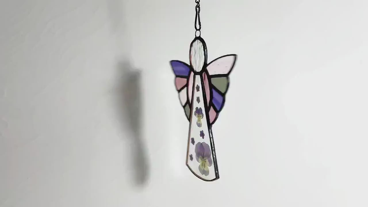 Angel Suncatcher Stained Glass Window Hanging 6.3inch - Pressed Flower Decorations for Window Wall Garden | Sun Catchers Capture The Sunshine Add Brilliance to Your Home,Angel Theme Gift